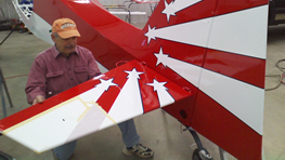 Happy customer inspecting plane paint job.